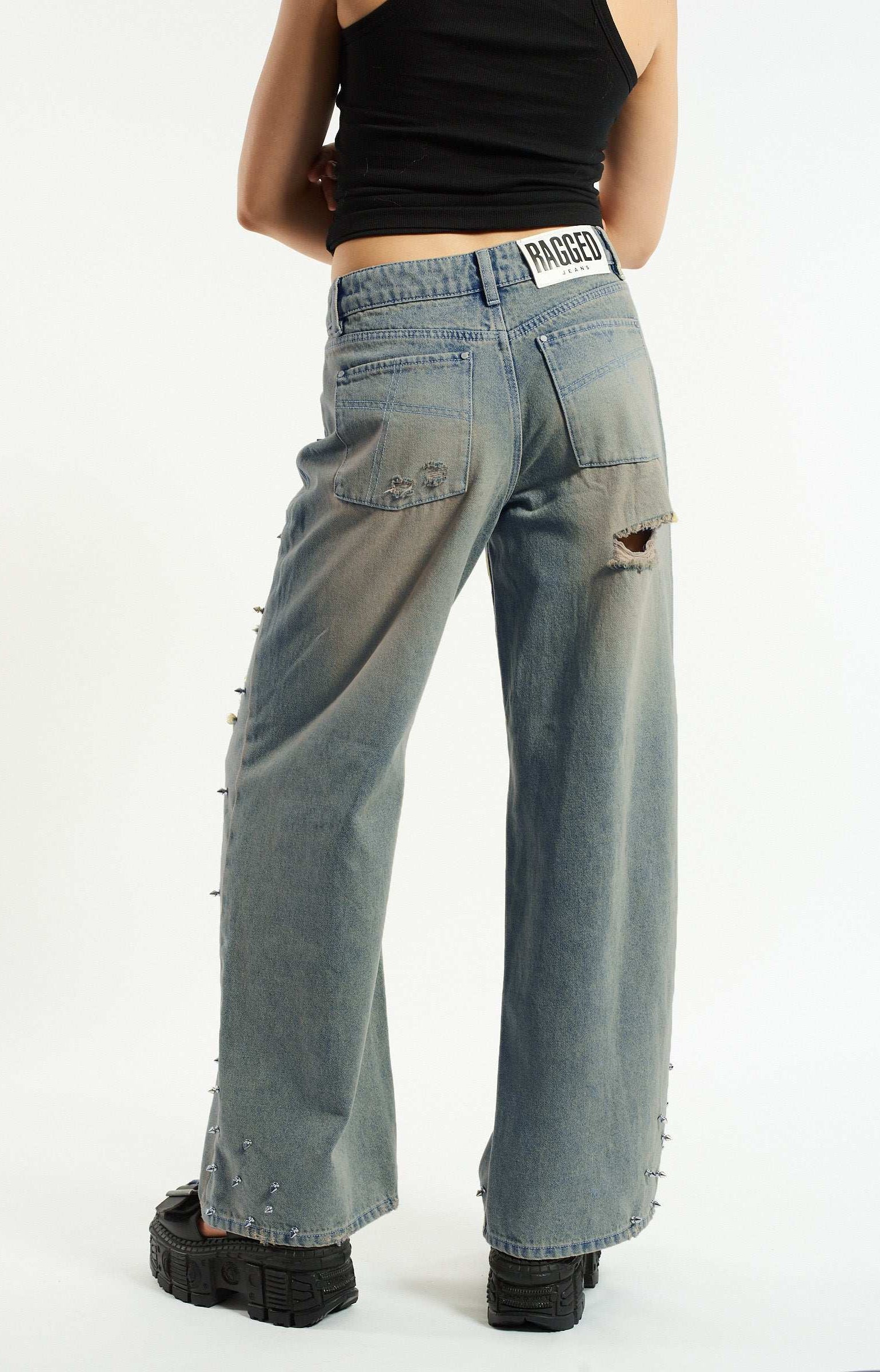 The Ragged Priest Dirty Wash Distressed Release Stud Jeans Boyfriend Jeans by The Ragged Priest as seen on celebrities