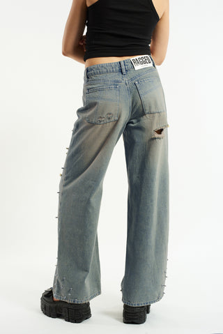 The Ragged Priest Dirty Wash Distressed Release Stud Jeans