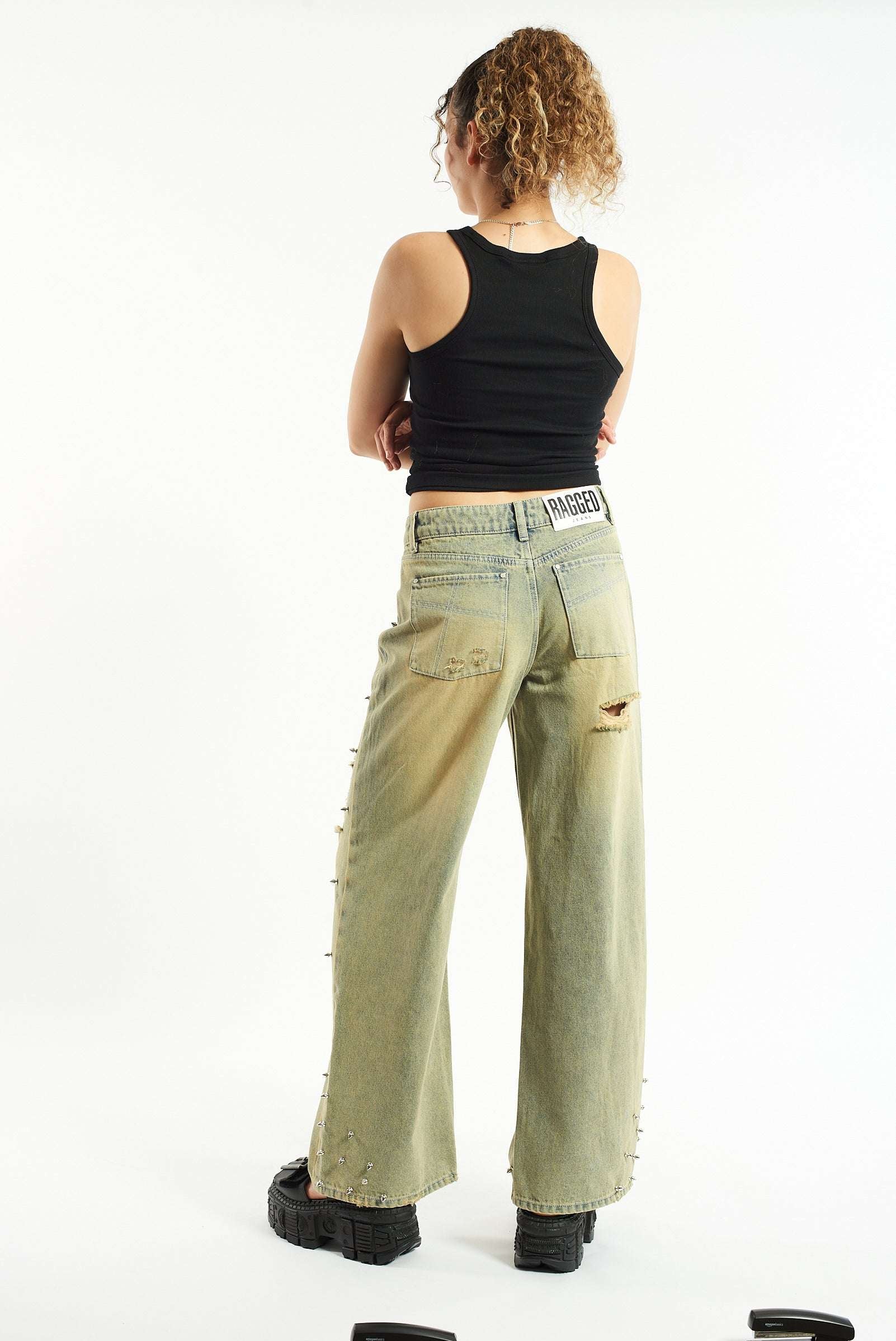 The Ragged Priest Dirty Wash Distressed Release Stud Jeans Boyfriend Jeans by The Ragged Priest as seen on celebrities