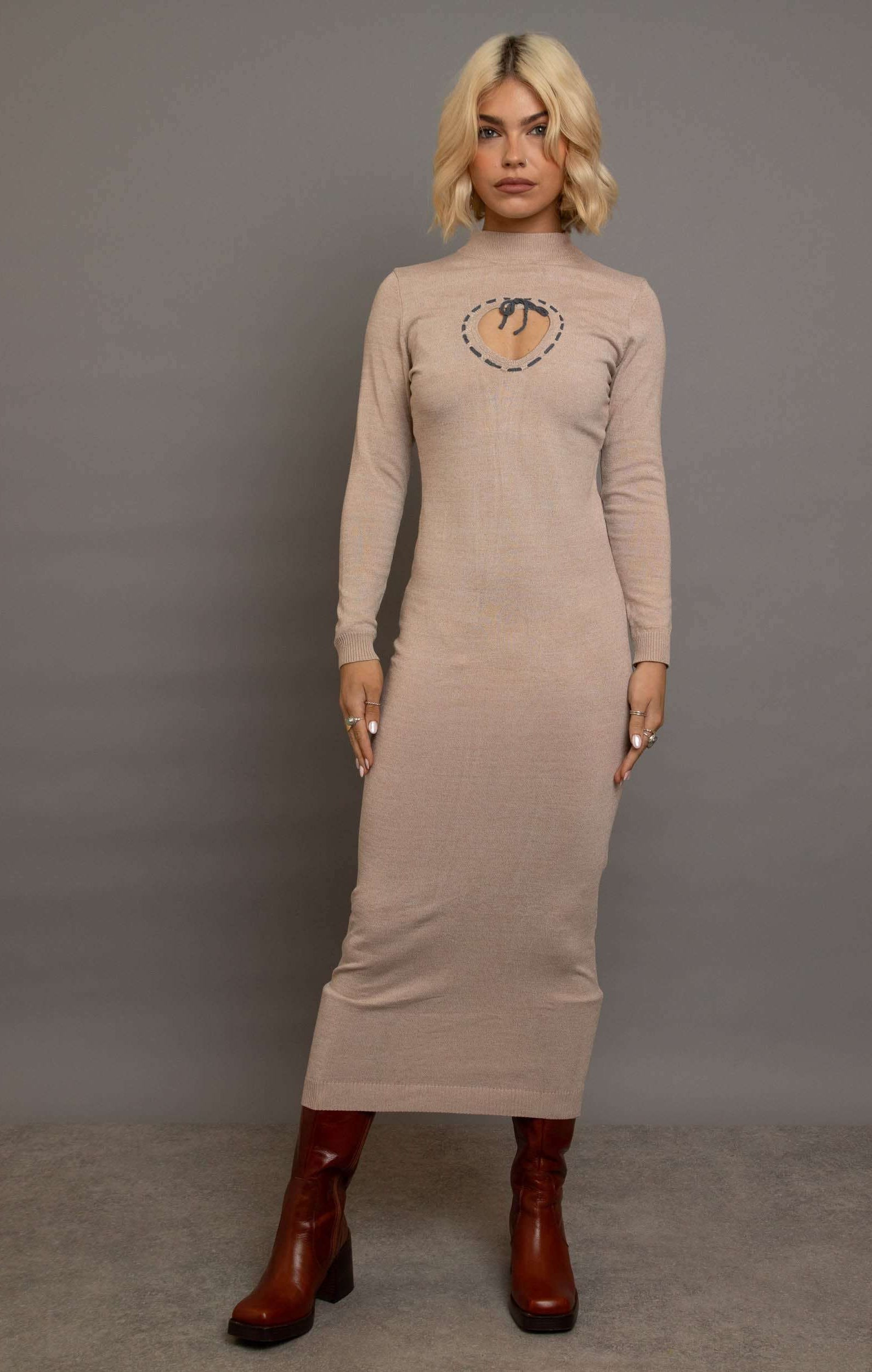 Daisy Street Cream Heart Cutout Midaxi Dress Maxi Dress by Daisy Street as seen on celebrities