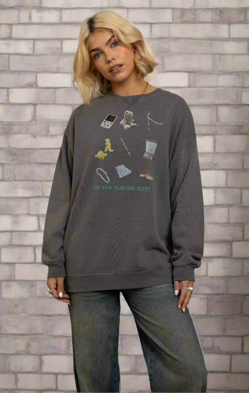 Daisy Street Playing Out Oversized Sweatshirt Sweater by Daisy Street as seen on celebrities