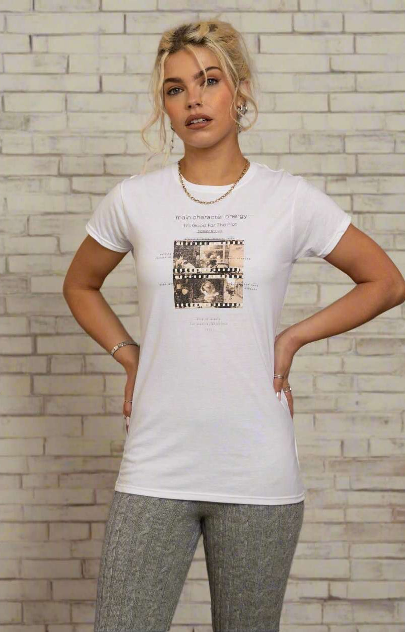 Daisy Street Main Character Energy Photo Negative Tee T-Shirts by Daisy Street as seen on celebrities