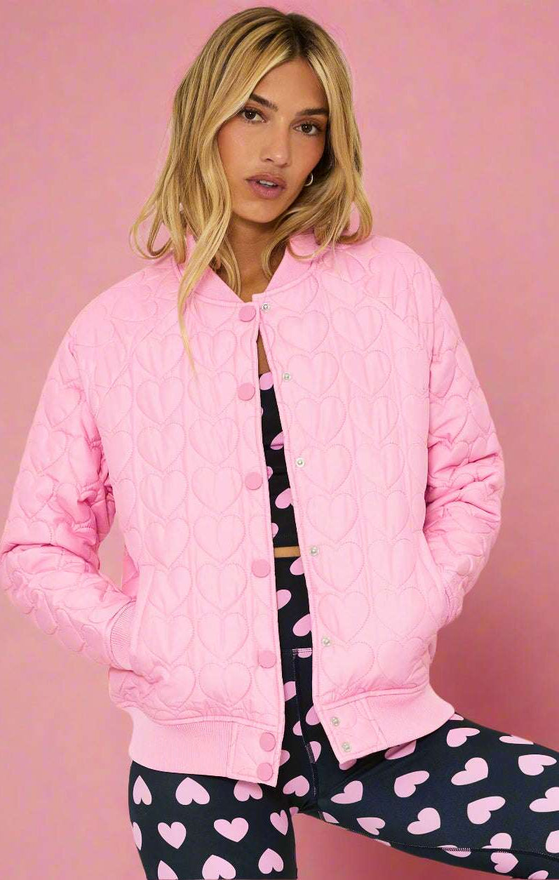 Beach Riot Flight Jacket Prism Pink Heart Jacket by Beach Riot as seen on celebrities
