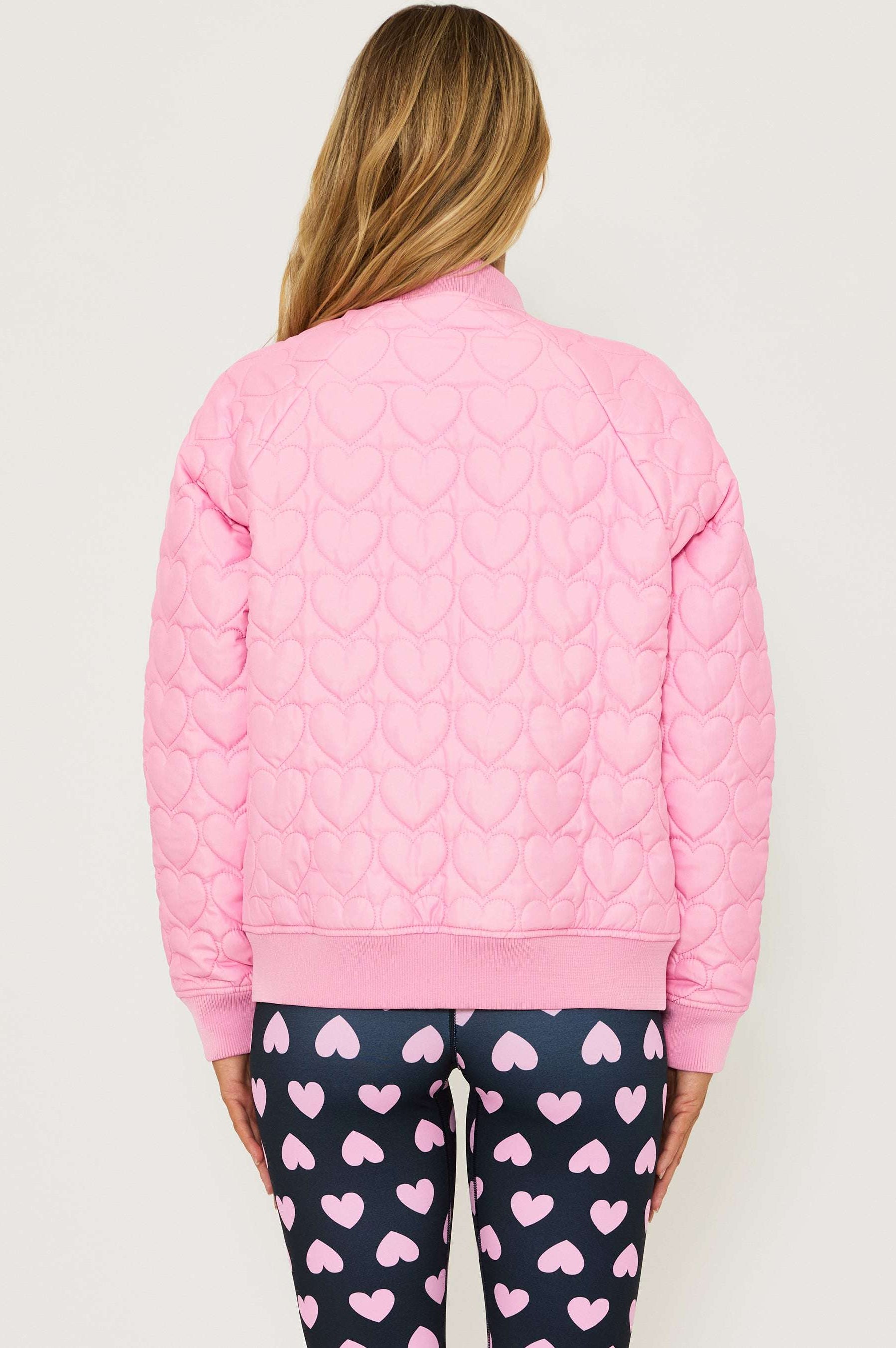 Beach Riot Flight Jacket Prism Pink Heart Jacket by Beach Riot as seen on celebrities