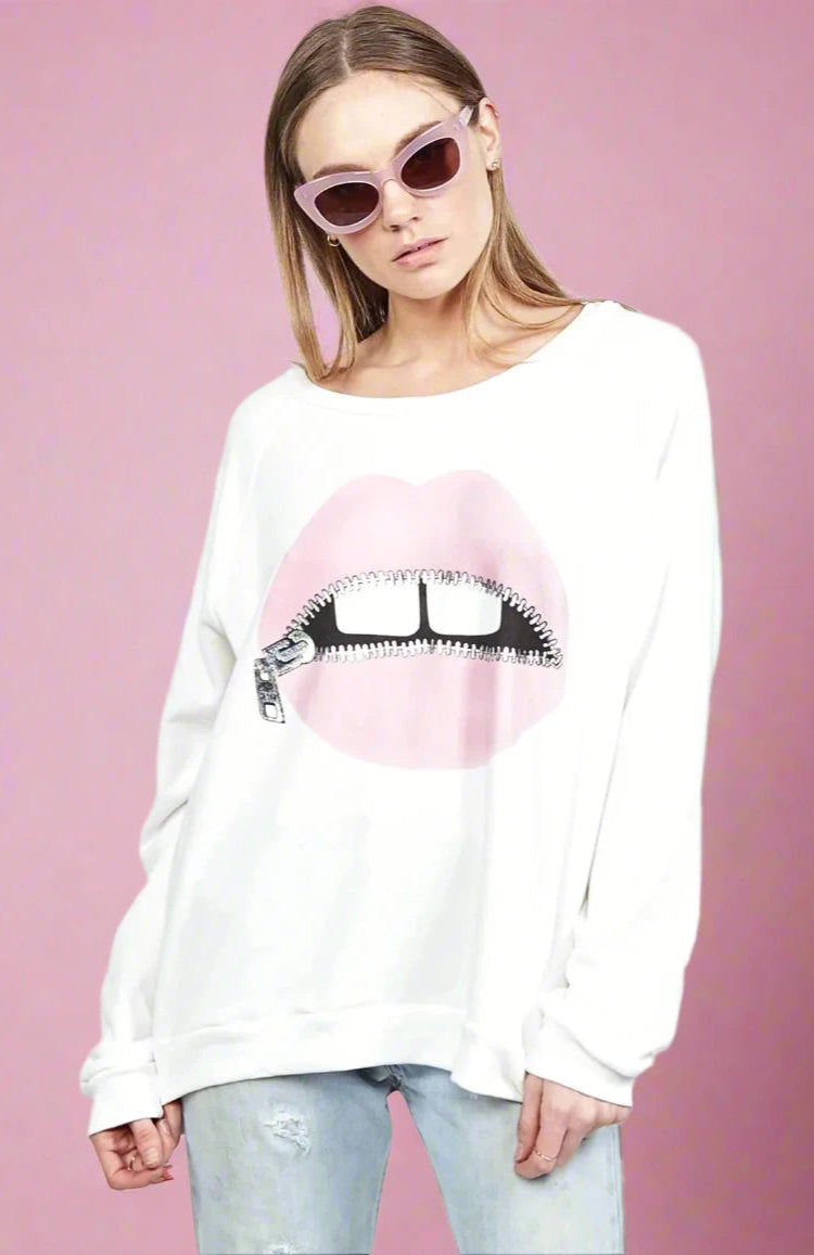 Lauren Moshi Noleta Zipper Mouth Sweatshirt Sweater by Lauren Moshi as seen on celebrities