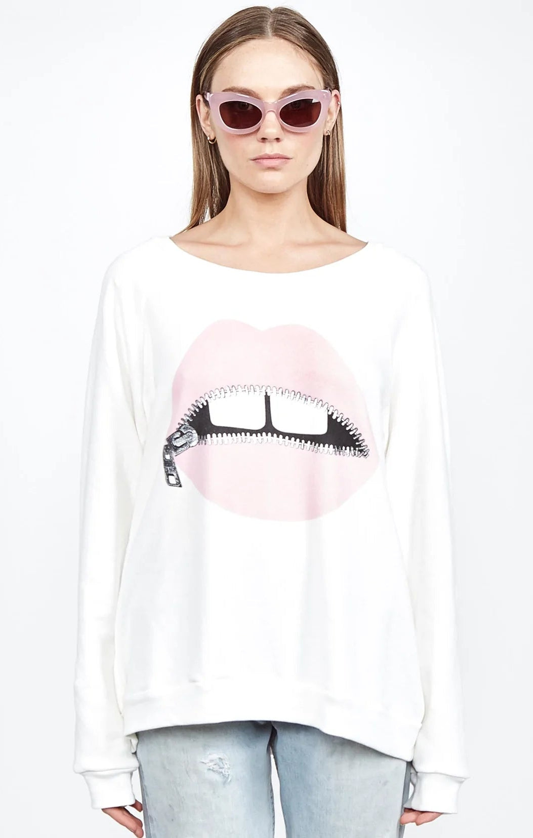 Lauren Moshi Noleta Zipper Mouth Sweatshirt Sweater by Lauren Moshi as seen on celebrities