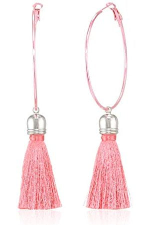 Suzywan DELUXE Fuchsia Tassel Hoop Earrings Earrings by Suzywan DELUXE as seen on celebrities