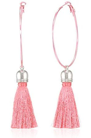 Suzywan DELUXE Fuchsia Tassel Hoop Earrings Earrings by Suzywan DELUXE as seen on celebrities