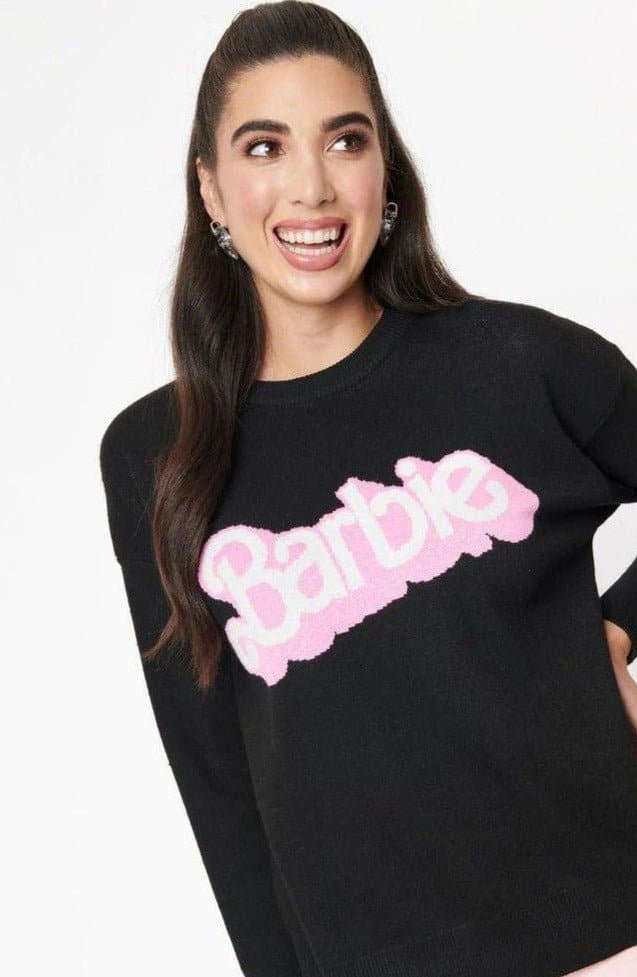 Shop Unique Vintage Barbie x Unique Vintage Black Barbie Logo Sweater Sweatshirt for women – premium loungewear and festival fashion at Spoiled Brat