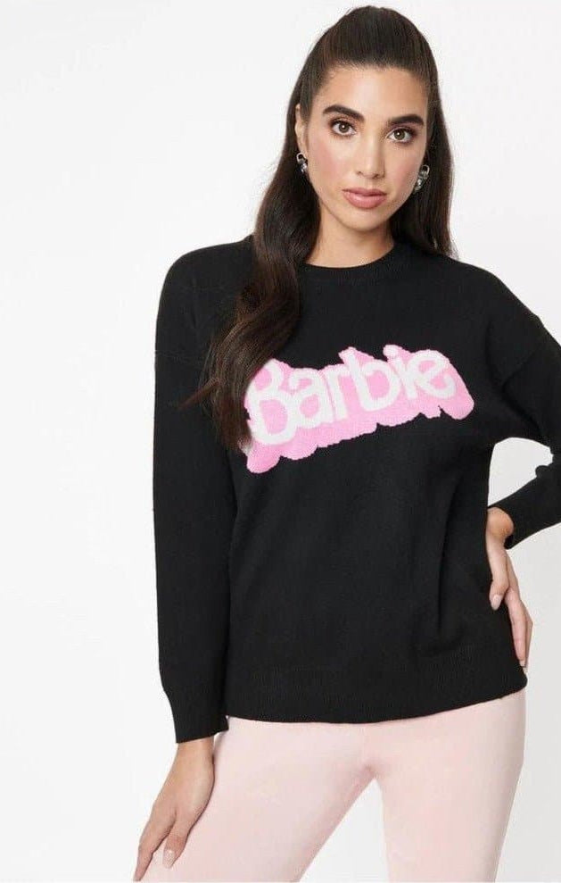Shop Unique Vintage Barbie x Unique Vintage Black Barbie Logo Sweater Sweatshirt for women – premium loungewear and festival fashion at Spoiled Brat
