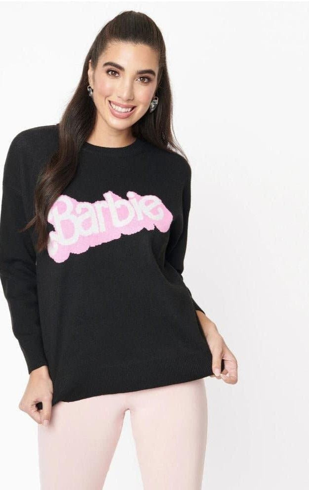 Shop Unique Vintage Barbie x Unique Vintage Black Barbie Logo Sweater Sweatshirt for women – premium loungewear and festival fashion at Spoiled Brat