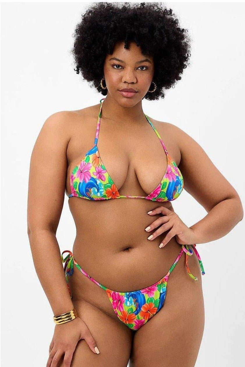 Shop Frankies Bikinis Frankies Bikinis Tia Floral String Bikini Bottom in Neon Surfer Bikini Bottoms for women – premium loungewear and festival fashion at Spoiled Brat