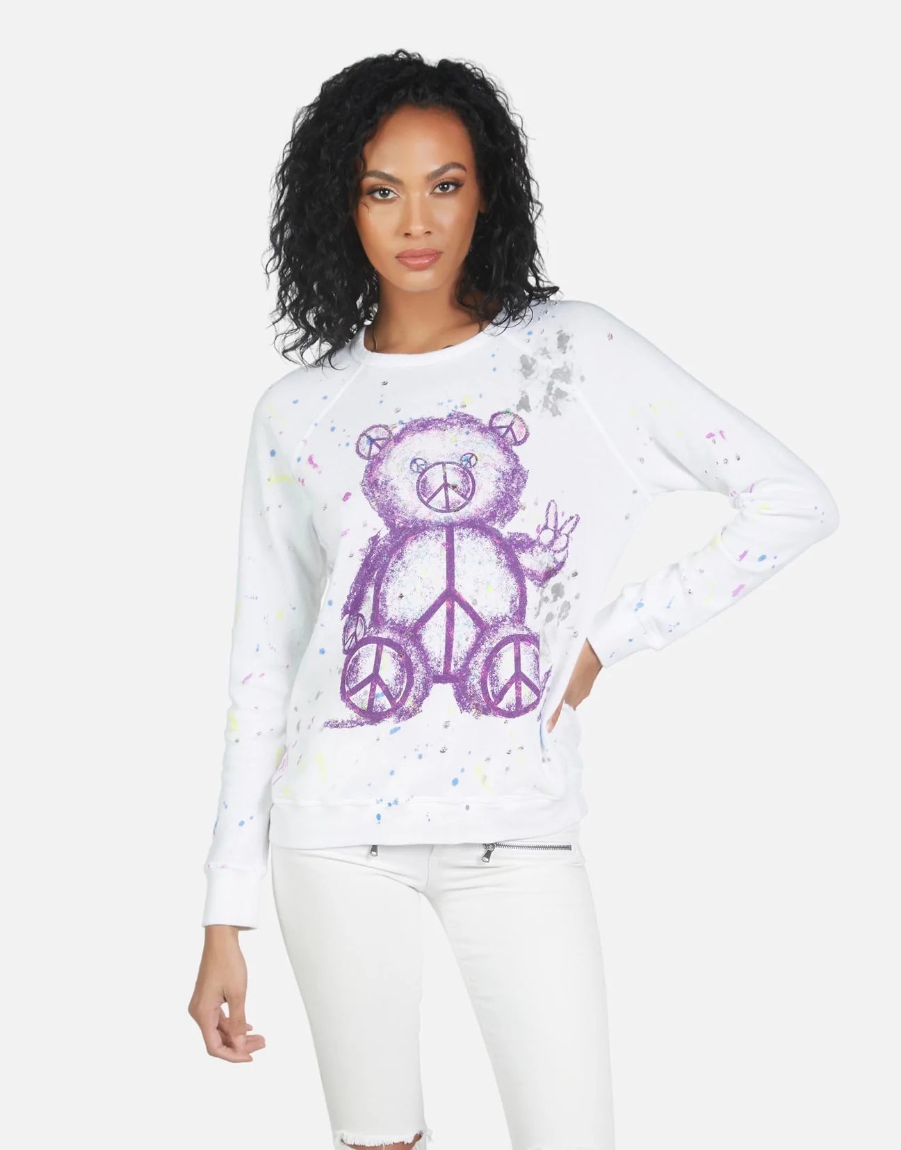 Shop Lauren Moshi Lauren Moshi Darby Peace Teddy Pullover Pullover for women – premium loungewear and festival fashion at Spoiled Brat