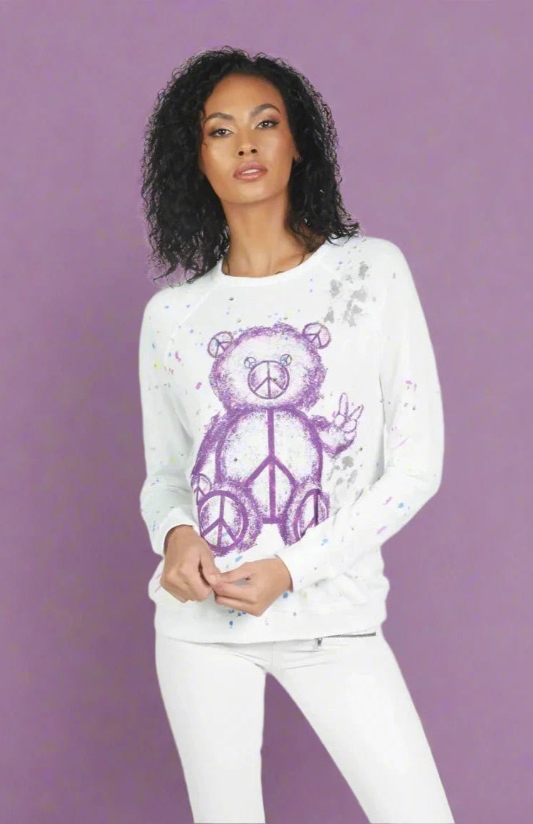 Shop Lauren Moshi Lauren Moshi Darby Peace Teddy Pullover Pullover for women – premium loungewear and festival fashion at Spoiled Brat