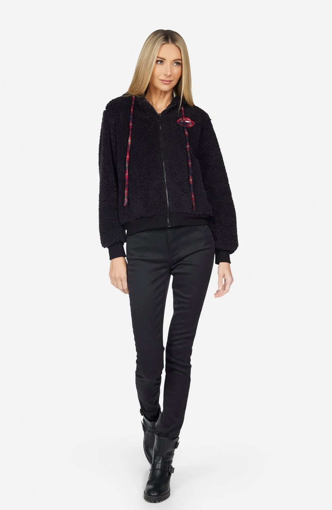 Shop Lauren Moshi Lauren Moshi Deandra Plaid Lip Sherpa Fleece Jacket Jacket for women – premium loungewear and festival fashion at Spoiled Brat