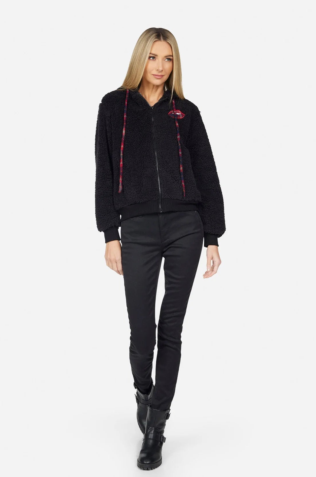 Shop Lauren Moshi Lauren Moshi Deandra Plaid Lip Sherpa Fleece Jacket Jacket for women – premium loungewear and festival fashion at Spoiled Brat