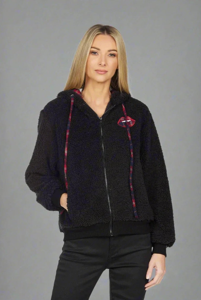 Shop Lauren Moshi Lauren Moshi Deandra Plaid Lip Sherpa Fleece Jacket Jacket for women – premium loungewear and festival fashion at Spoiled Brat