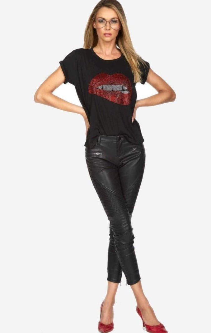 Shop Lauren Moshi Lauren Moshi Edda Crystal Biting Lip T-Shirt T-Shirt for women – premium loungewear and festival fashion at Spoiled Brat