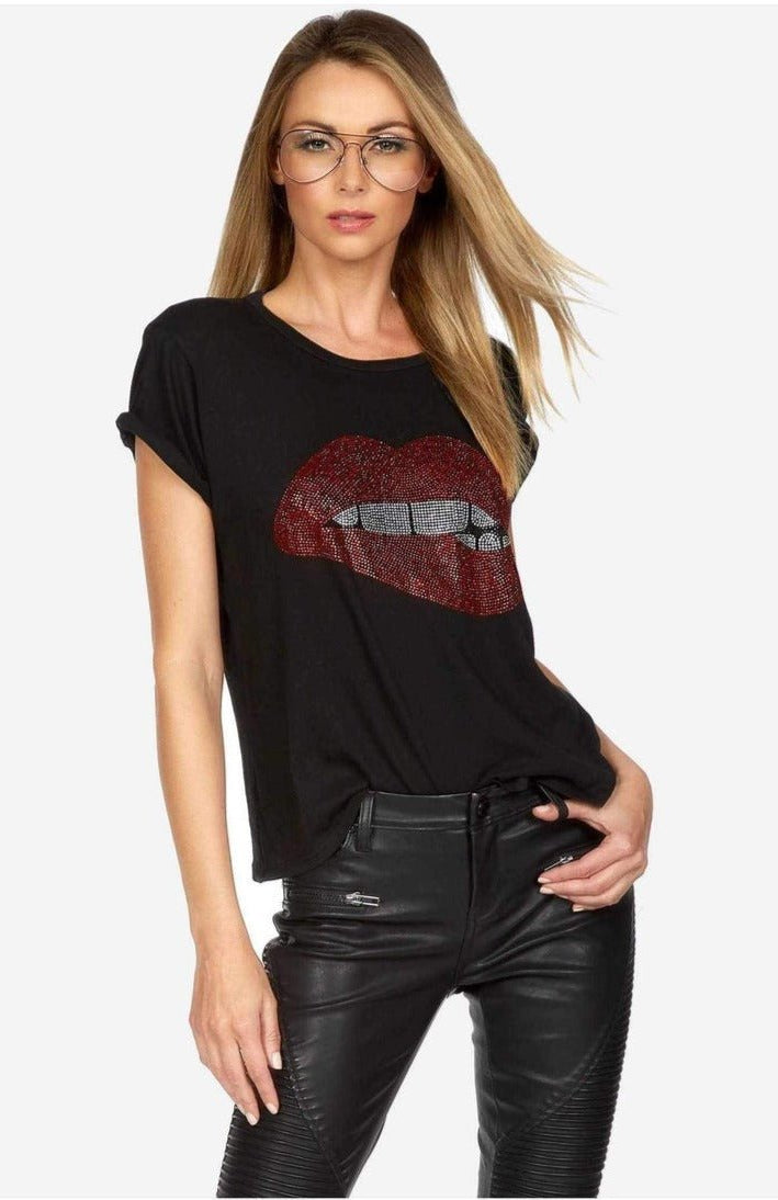 Shop Lauren Moshi Lauren Moshi Edda Crystal Biting Lip T-Shirt T-Shirt for women – premium loungewear and festival fashion at Spoiled Brat