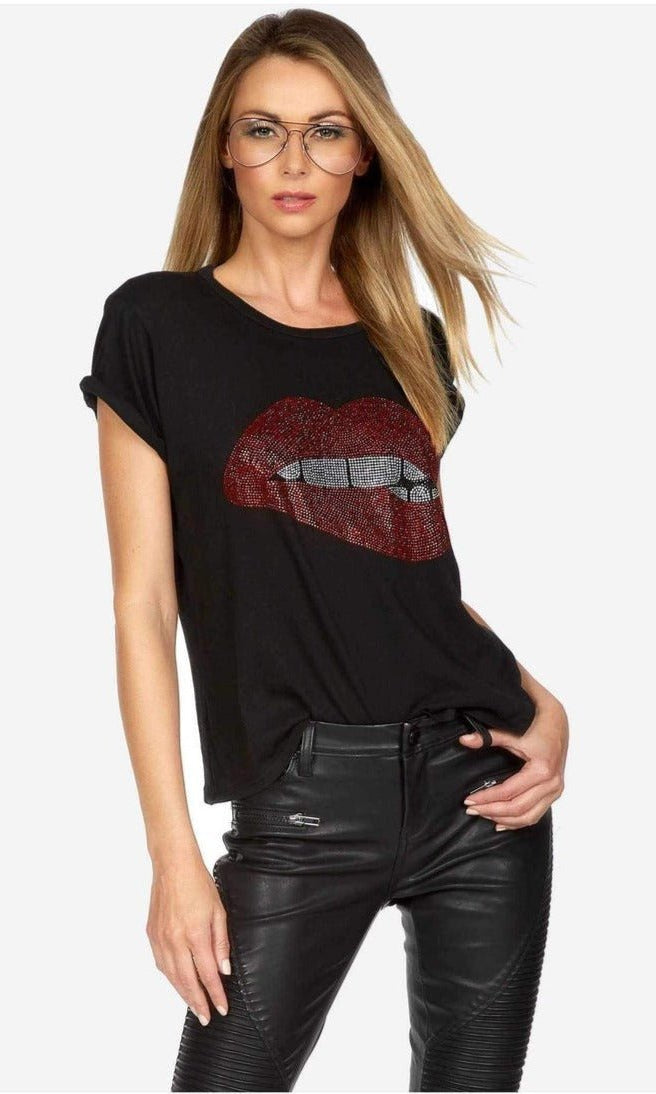 Shop Lauren Moshi Lauren Moshi Edda Crystal Biting Lip T-Shirt T-Shirt for women – premium loungewear and festival fashion at Spoiled Brat