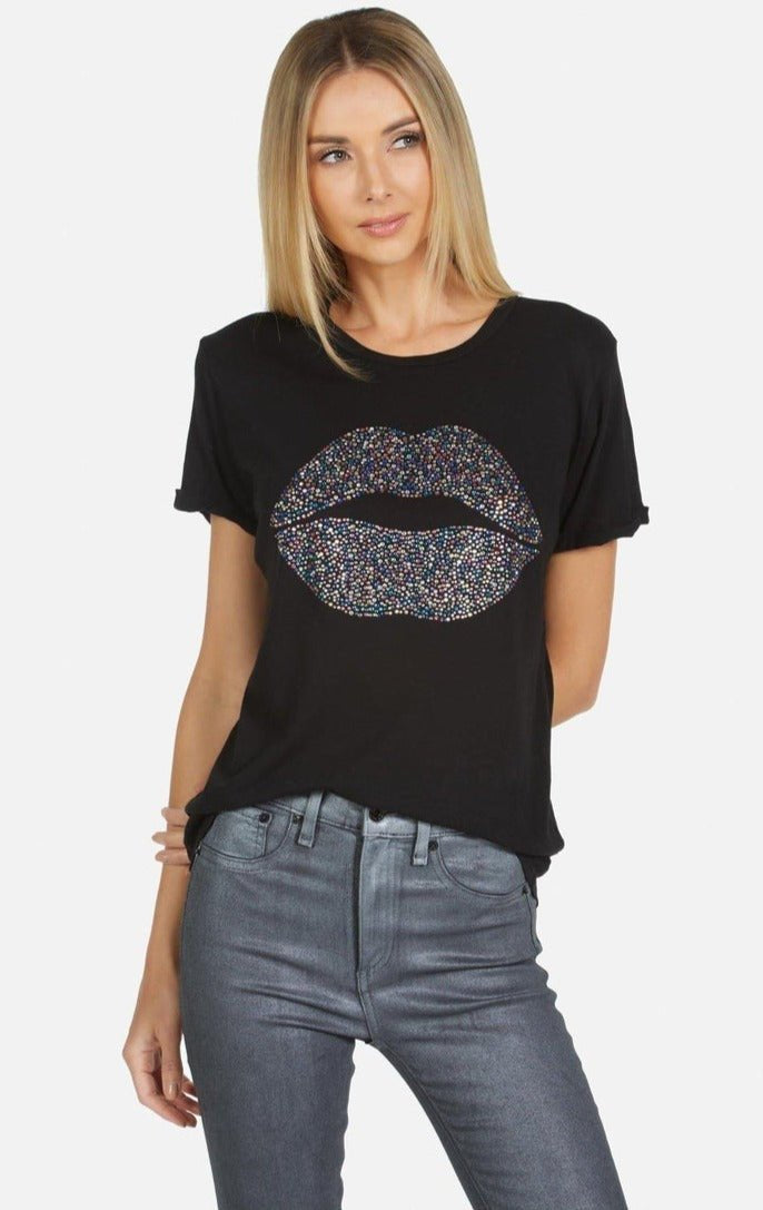 Shop Lauren Moshi Lauren Moshi Edda Crystal Sprinkle Lip T-Shirt T-Shirt for women – premium loungewear and festival fashion at Spoiled Brat