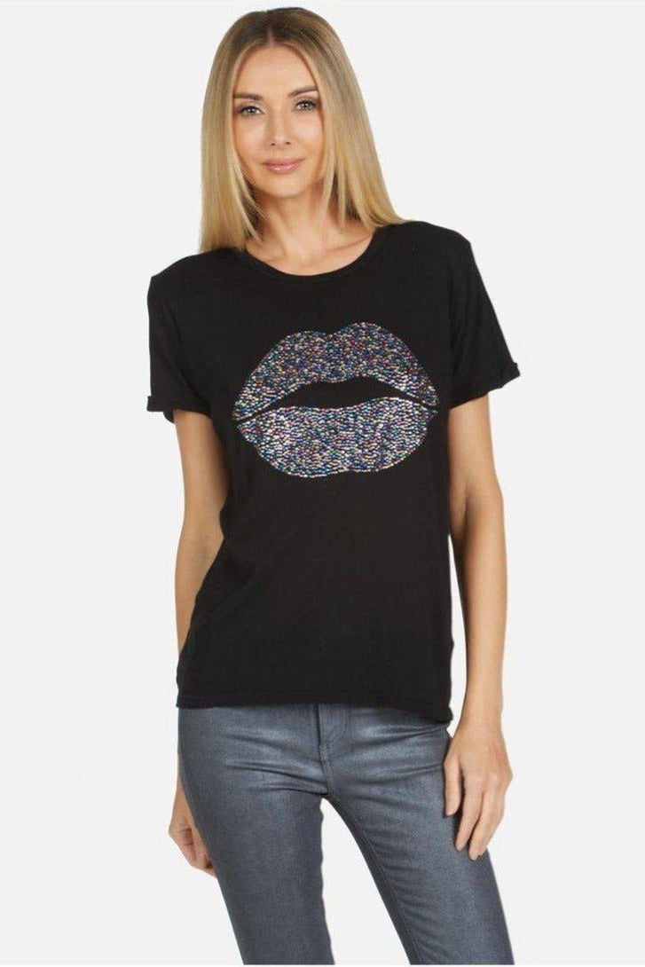 Shop Lauren Moshi Lauren Moshi Edda Crystal Sprinkle Lip T-Shirt T-Shirt for women – premium loungewear and festival fashion at Spoiled Brat
