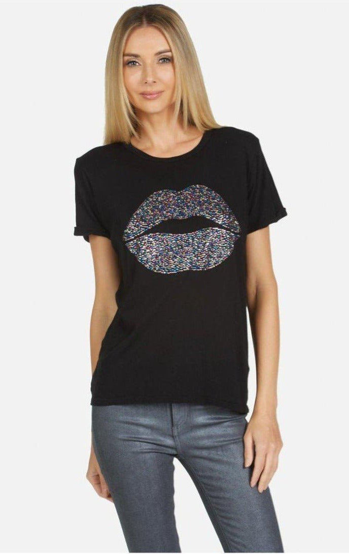 Shop Lauren Moshi Lauren Moshi Edda Crystal Sprinkle Lip T-Shirt T-Shirt for women – premium loungewear and festival fashion at Spoiled Brat