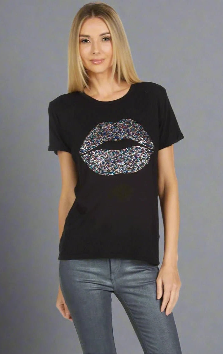 Shop Lauren Moshi Lauren Moshi Edda Crystal Sprinkle Lip T-Shirt T-Shirt for women – premium loungewear and festival fashion at Spoiled Brat