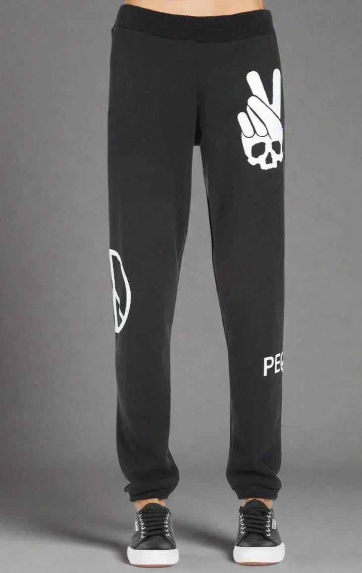 Shop Lauren Moshi Lauren Moshi Gia Skull Peace Hand Jogger Pants Jogging Pants for women – premium loungewear and festival fashion at Spoiled Brat