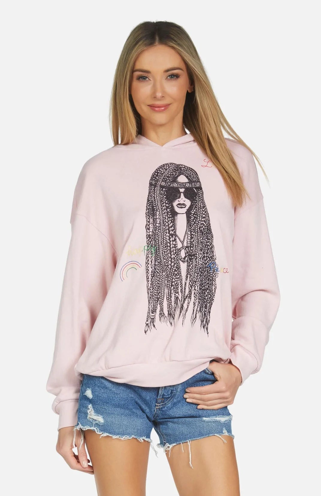 Shop Lauren Moshi Lauren Moshi Harmony Hippie Girl Hooded Sweater Sweatshirt for women – premium loungewear and festival fashion at Spoiled Brat