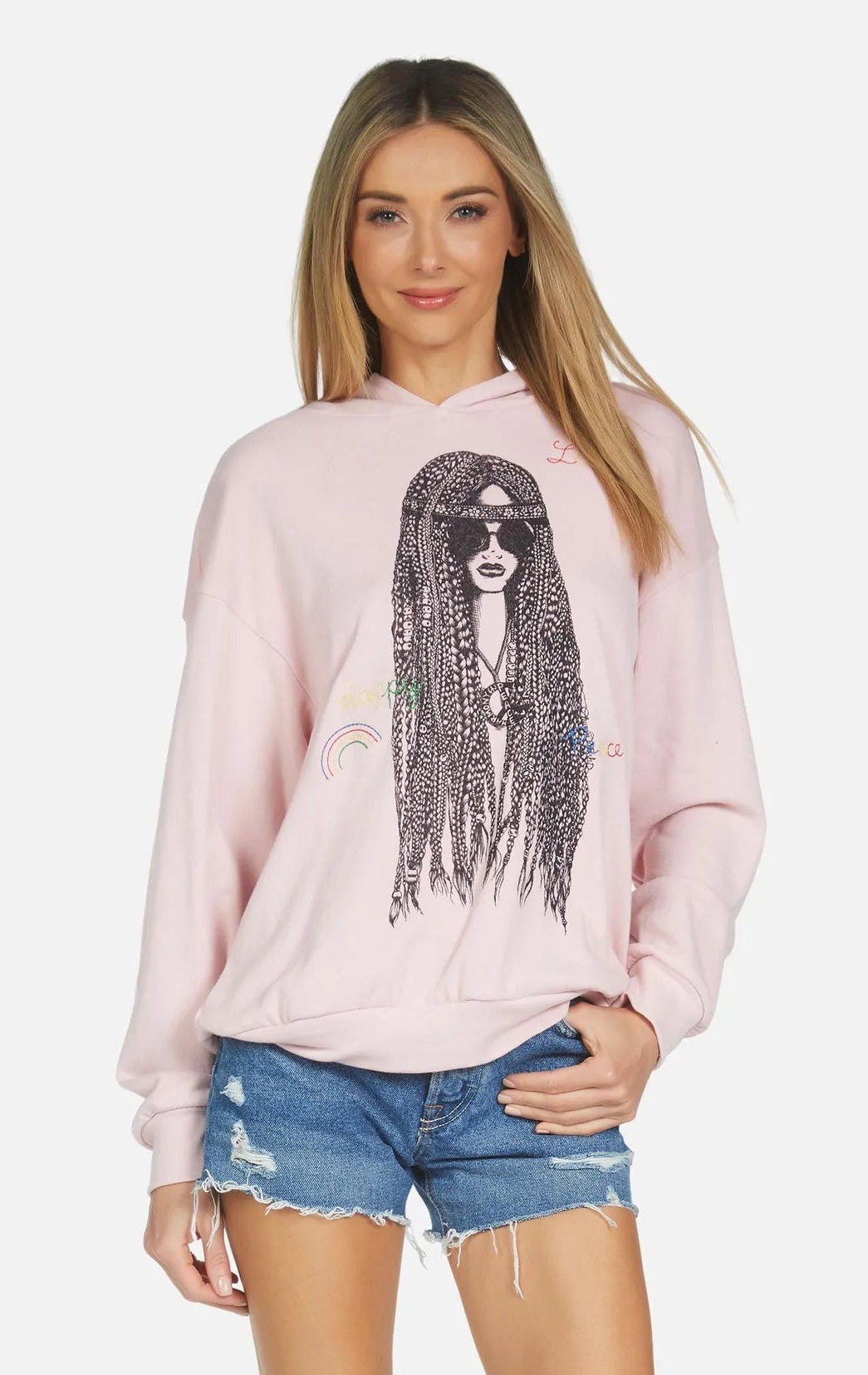 Shop Lauren Moshi Lauren Moshi Harmony Hippie Girl Hooded Sweater Sweatshirt for women – premium loungewear and festival fashion at Spoiled Brat
