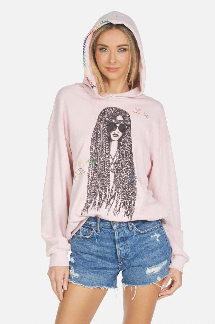 Shop Lauren Moshi Lauren Moshi Harmony Hippie Girl Hooded Sweater Sweatshirt for women – premium loungewear and festival fashion at Spoiled Brat