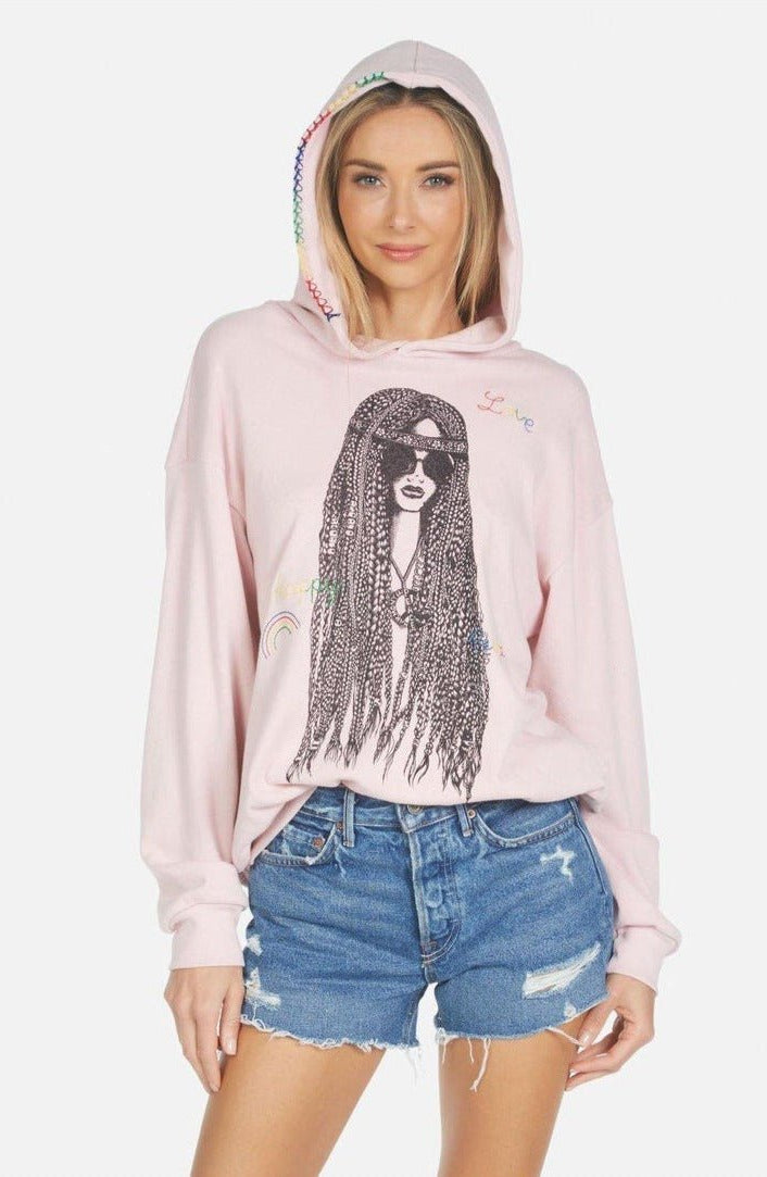 Shop Lauren Moshi Lauren Moshi Harmony Hippie Girl Hooded Sweater Sweatshirt for women – premium loungewear and festival fashion at Spoiled Brat