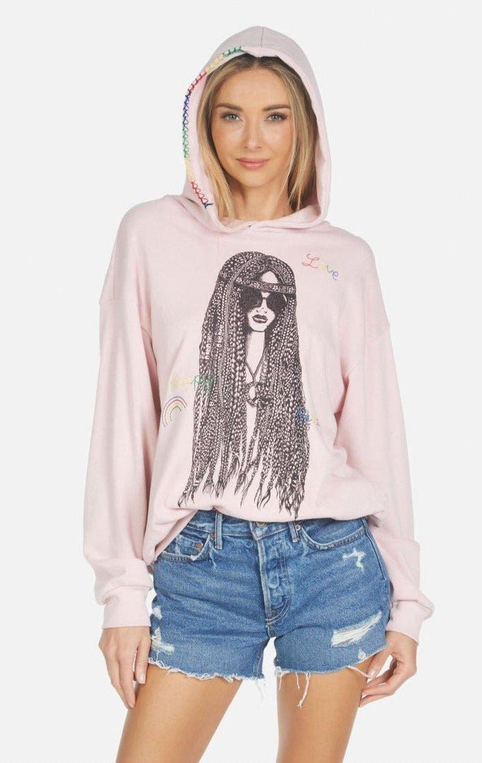 Shop Lauren Moshi Lauren Moshi Harmony Hippie Girl Hooded Sweater Sweatshirt for women – premium loungewear and festival fashion at Spoiled Brat
