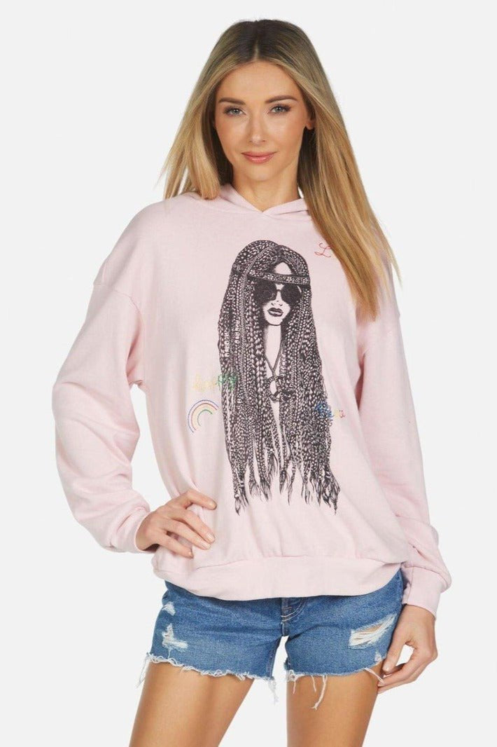 Shop Lauren Moshi Lauren Moshi Harmony Hippie Girl Hooded Sweater Sweatshirt for women – premium loungewear and festival fashion at Spoiled Brat
