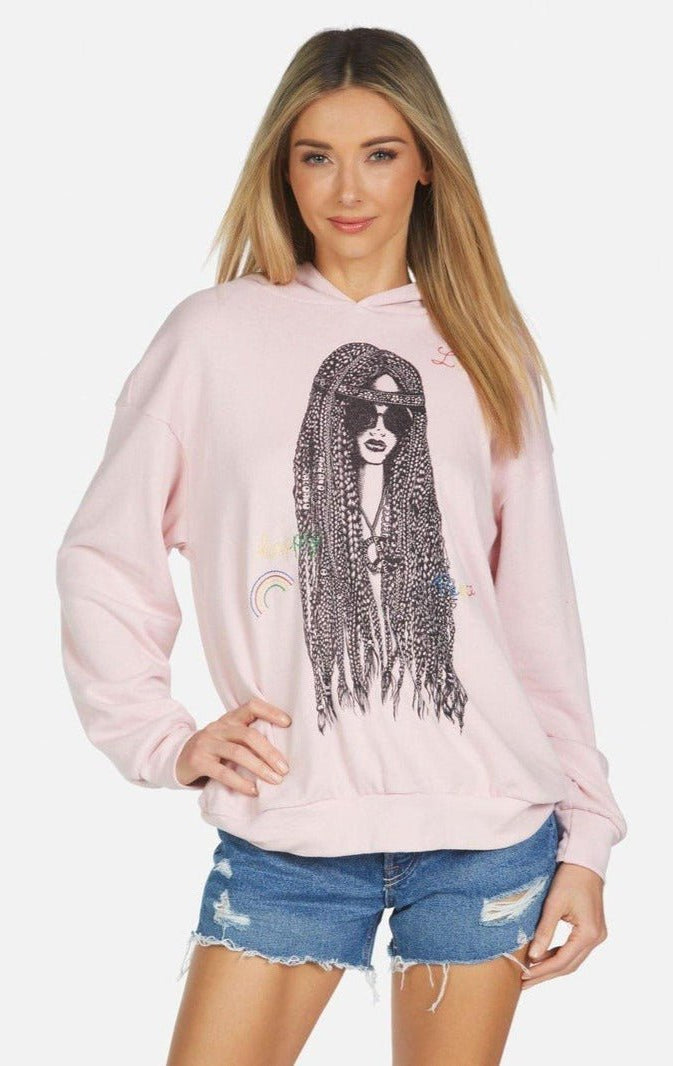 Shop Lauren Moshi Lauren Moshi Harmony Hippie Girl Hooded Sweater Sweatshirt for women – premium loungewear and festival fashion at Spoiled Brat