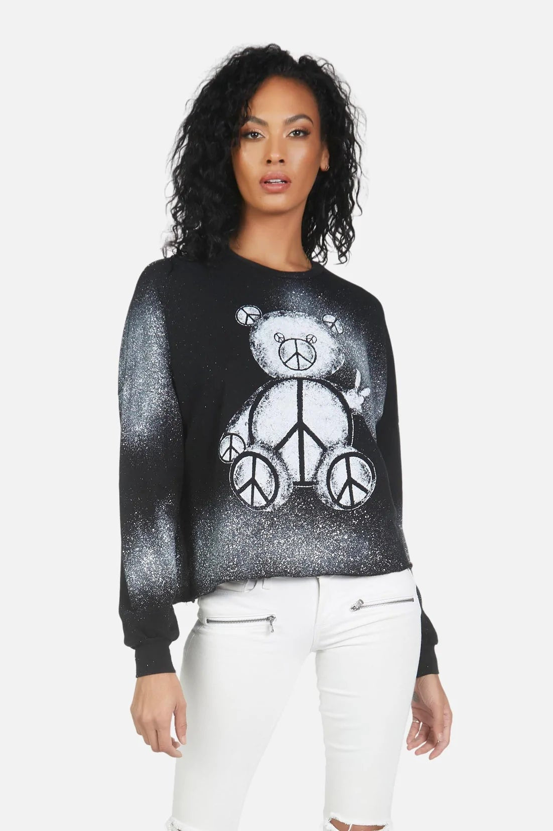 Shop Lauren Moshi Lauren Moshi Lee Peace Teddy Crew Sweater Sweater for women – premium loungewear and festival fashion at Spoiled Brat