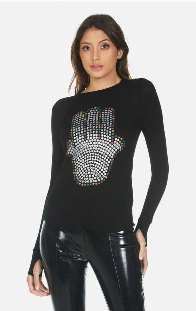Shop Lauren Moshi Lauren Moshi McKinley Hamsa Elements Long Sleeve Top Long Sleeved Top for women – premium loungewear and festival fashion at Spoiled Brat