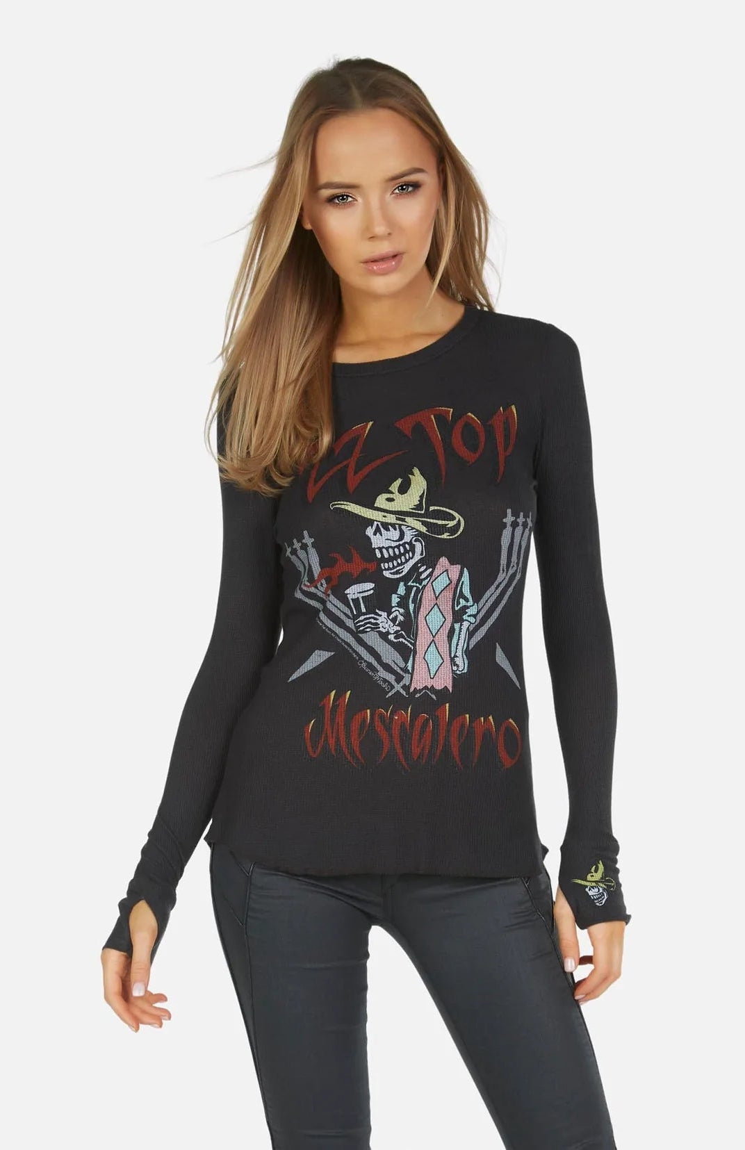 Shop Lauren Moshi Lauren Moshi McKinley McKinley ZZ Top Thermal Top as seen on Avril Lavigne Long Sleeved Top for women – premium loungewear and festival fashion at Spoiled Brat