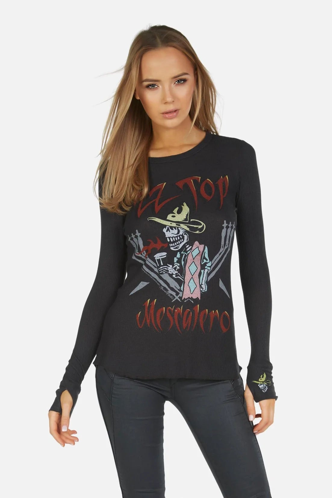 Shop Lauren Moshi Lauren Moshi McKinley McKinley ZZ Top Thermal Top as seen on Avril Lavigne Long Sleeved Top for women – premium loungewear and festival fashion at Spoiled Brat