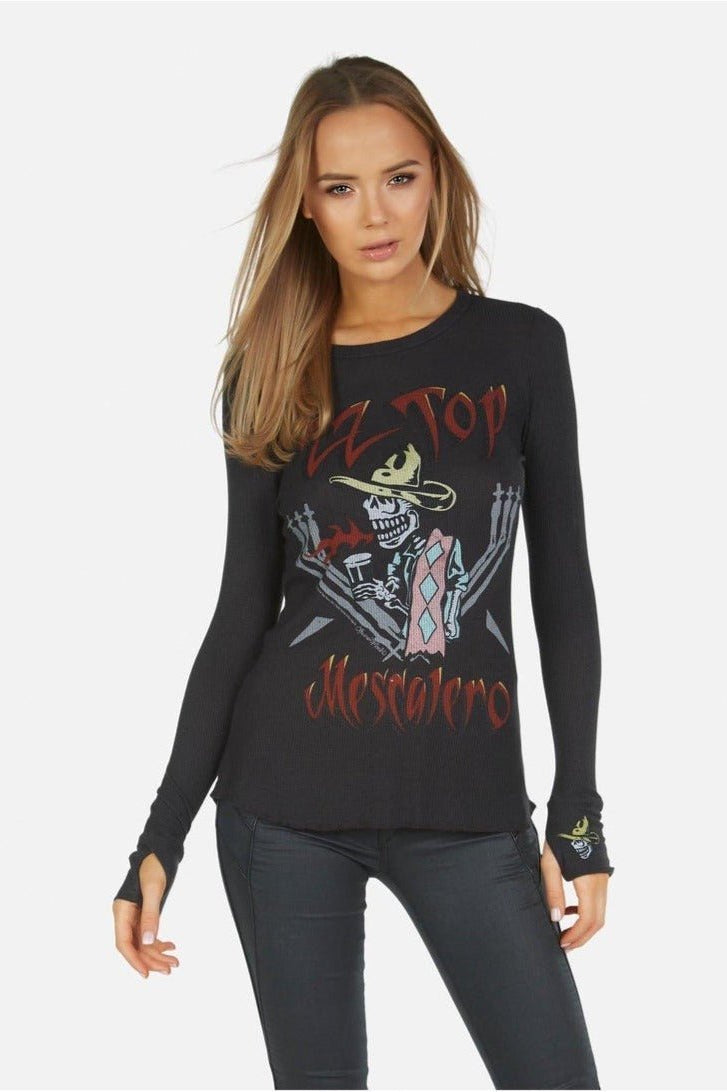 Shop Lauren Moshi Lauren Moshi McKinley McKinley ZZ Top Thermal Top as seen on Avril Lavigne Long Sleeved Top for women – premium loungewear and festival fashion at Spoiled Brat