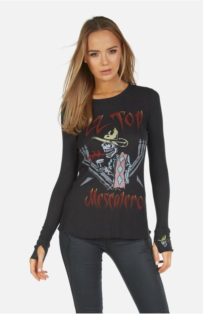 Shop Lauren Moshi Lauren Moshi McKinley McKinley ZZ Top Thermal Top as seen on Avril Lavigne Long Sleeved Top for women – premium loungewear and festival fashion at Spoiled Brat