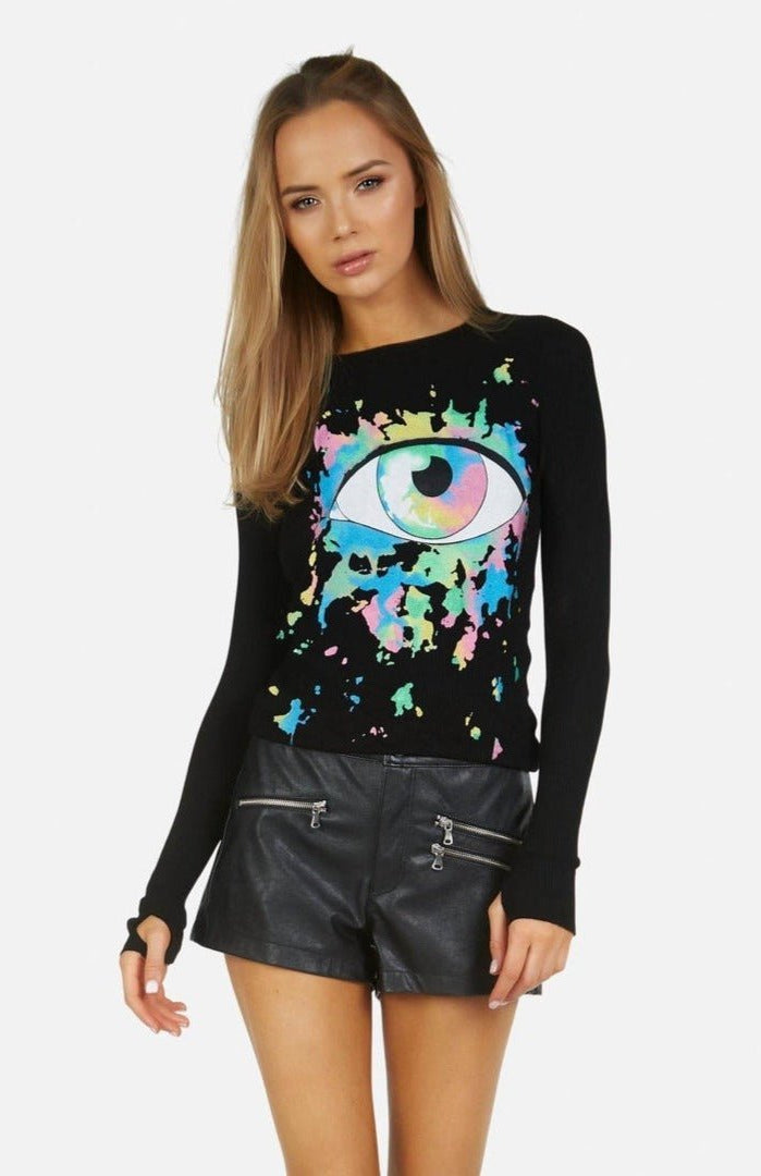 Shop Lauren Moshi Lauren Moshi McKinley X Watercolor Eye Thermal Top Long Sleeved Top for women – premium loungewear and festival fashion at Spoiled Brat
