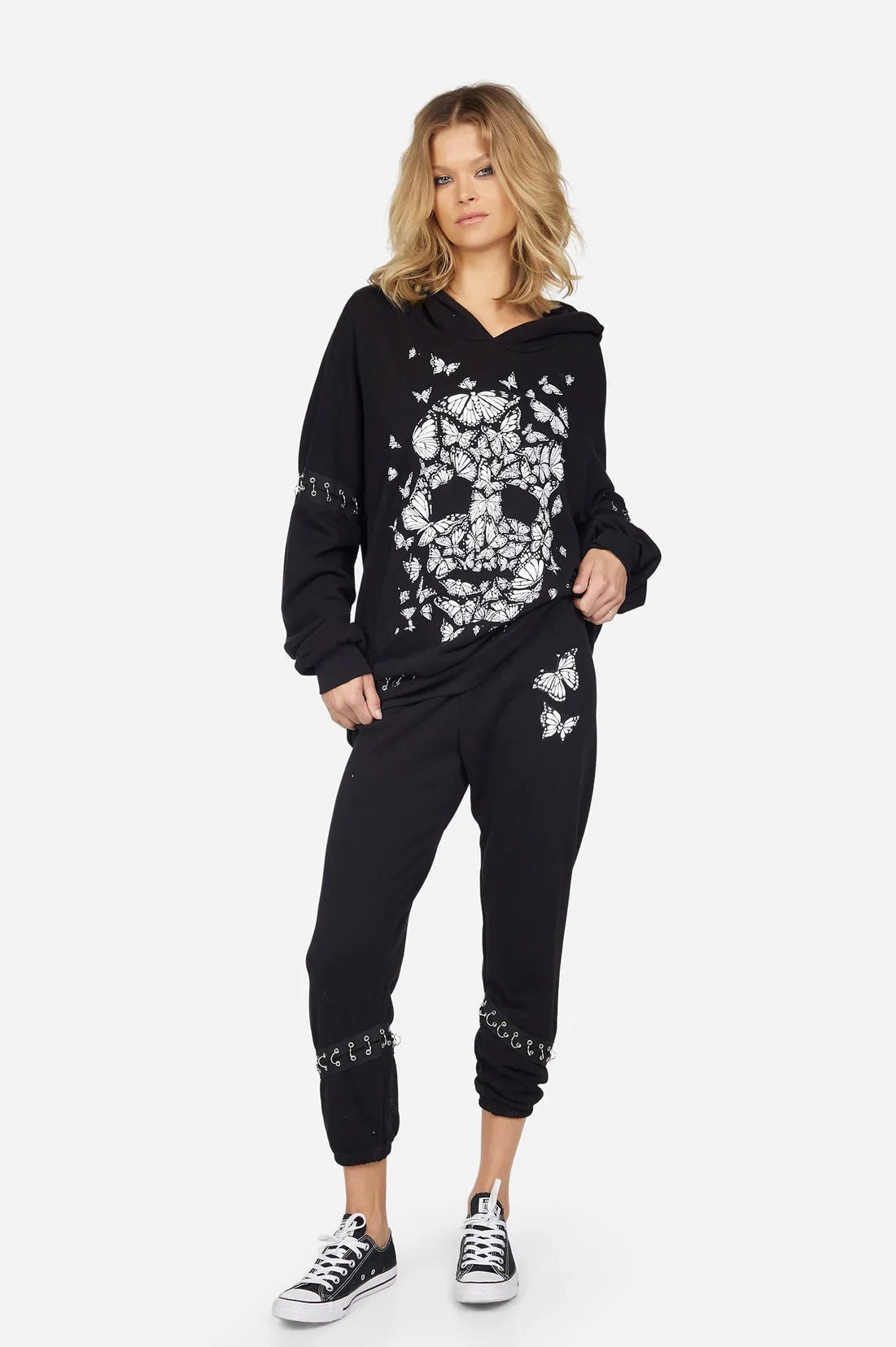 Shop Lauren Moshi Lauren Moshi Samantha Butterfly Skull Burst Hoodie Wrap Cardigan for women – premium loungewear and festival fashion at Spoiled Brat