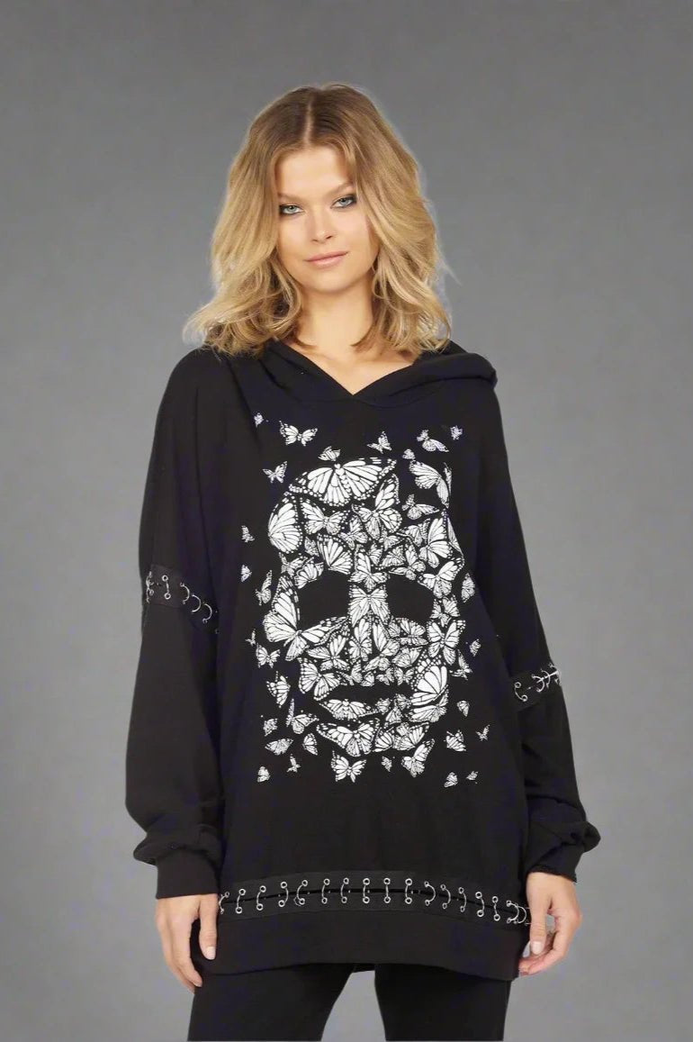 Shop Lauren Moshi Lauren Moshi Samantha Butterfly Skull Burst Hoodie Wrap Cardigan for women – premium loungewear and festival fashion at Spoiled Brat