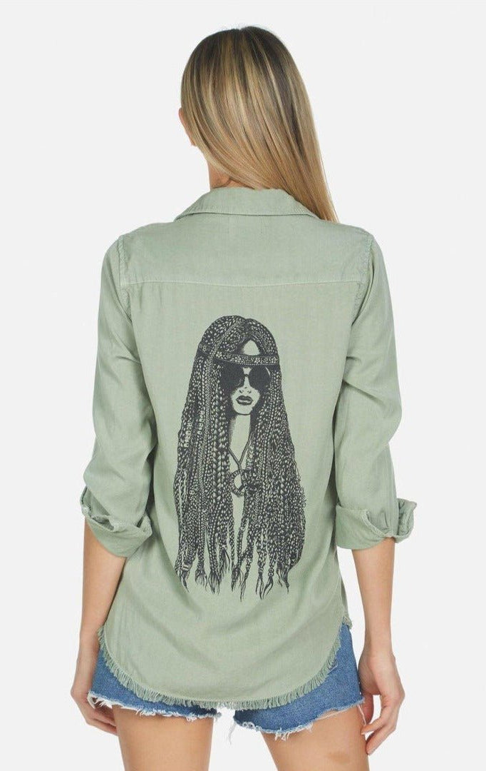 Shop Lauren Moshi Lauren Moshi Sloane Sloane Hippie Girl Denim Shirt Denim Shirt for women – premium loungewear and festival fashion at Spoiled Brat