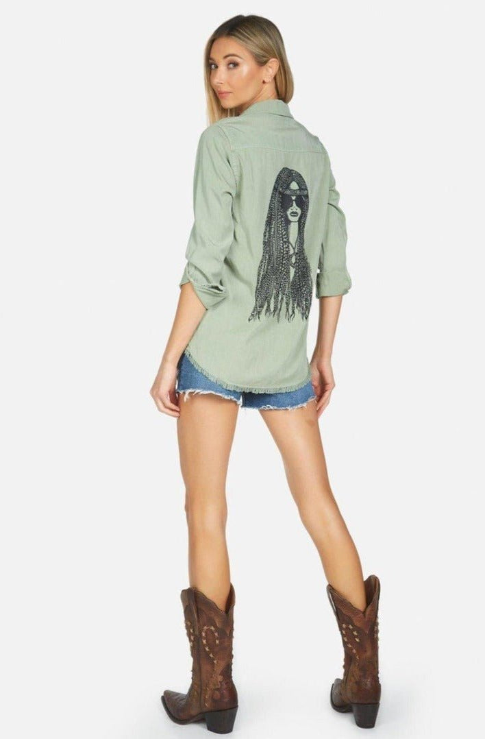 Shop Lauren Moshi Lauren Moshi Sloane Sloane Hippie Girl Denim Shirt Denim Shirt for women – premium loungewear and festival fashion at Spoiled Brat