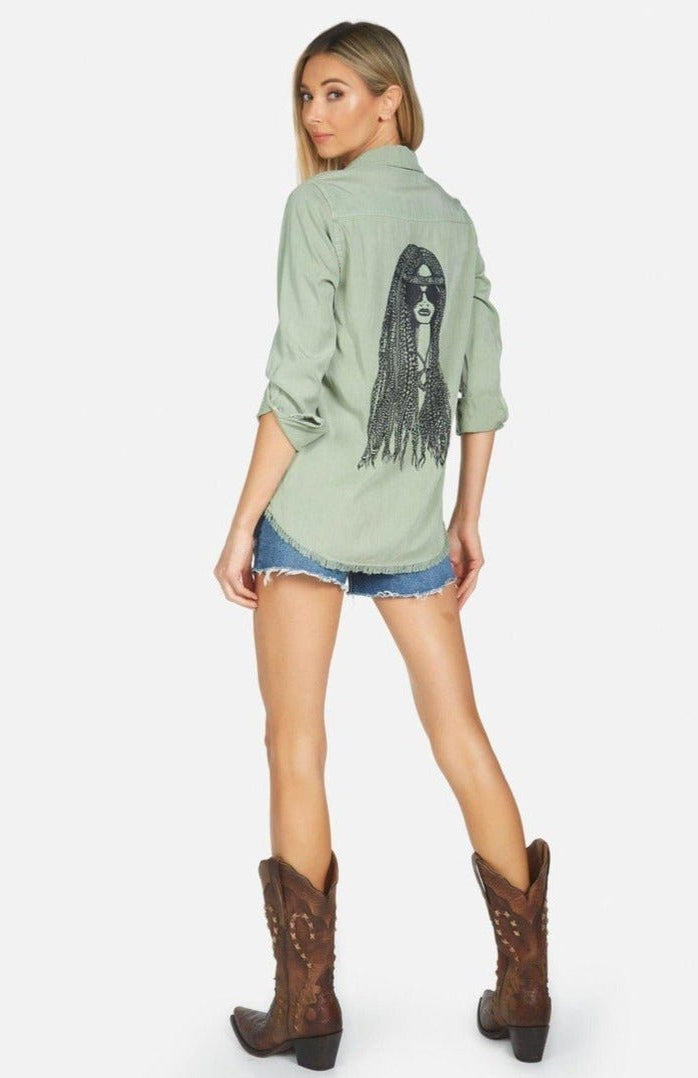 Shop Lauren Moshi Lauren Moshi Sloane Sloane Hippie Girl Denim Shirt Denim Shirt for women – premium loungewear and festival fashion at Spoiled Brat