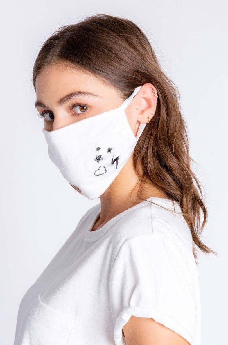 Shop PJ Salvage PJ Salvage Ivory Face Mask with Stars & Hearts Face Mask for women – premium loungewear and festival fashion at Spoiled Brat