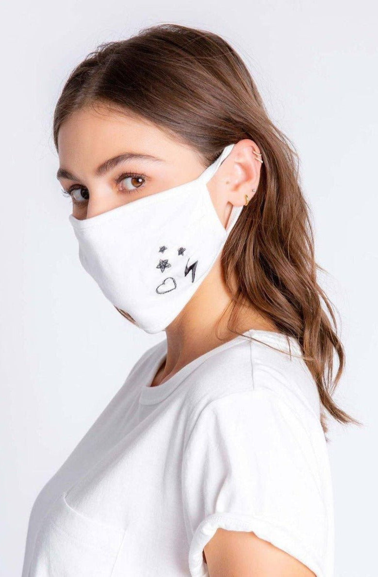 Shop PJ Salvage PJ Salvage Ivory Face Mask with Stars & Hearts Face Mask for women – premium loungewear and festival fashion at Spoiled Brat
